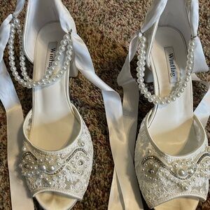 White Bridal Shoes with Pearl Detailing